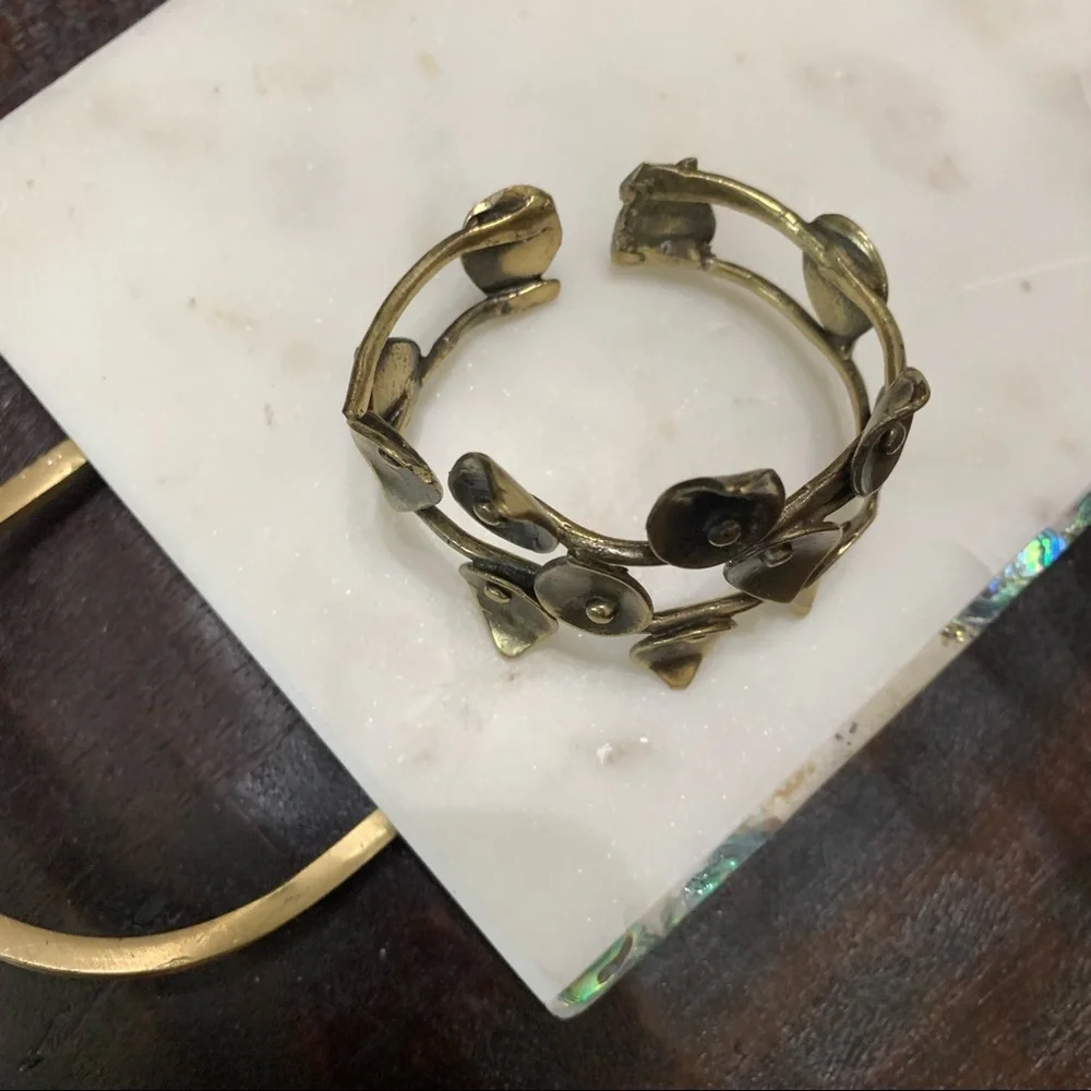 Antique gold abstract leaf cuff bold bracelet